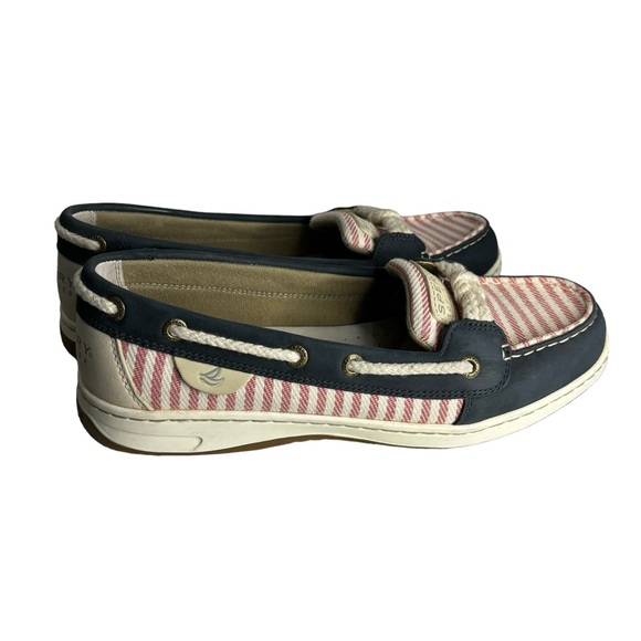 Sperry Top Siders Leather Canvas Boat Shoe Loafer Size 8M Fits Like 7.5M Navy - Picture 4 of 12